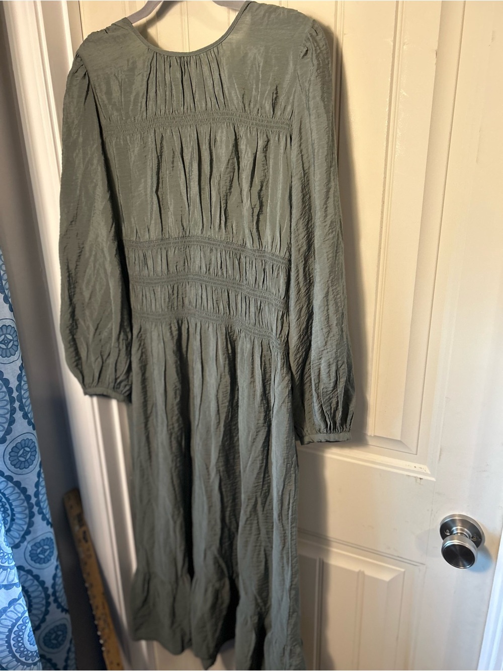Prologue sage green Midi Dress with Long Sleeves boho tiered skirt